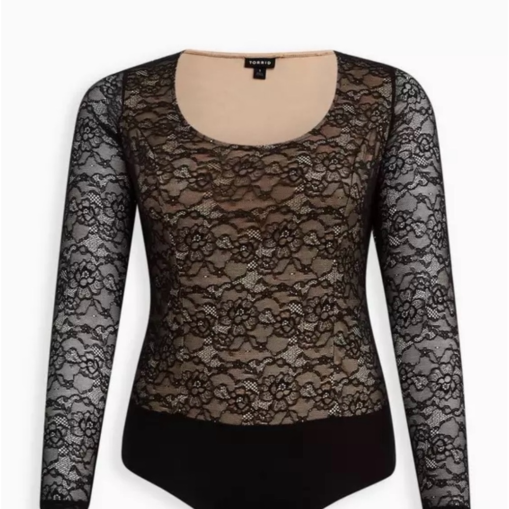 Torrid Lace Bodysuit with Black and Beige Contrast